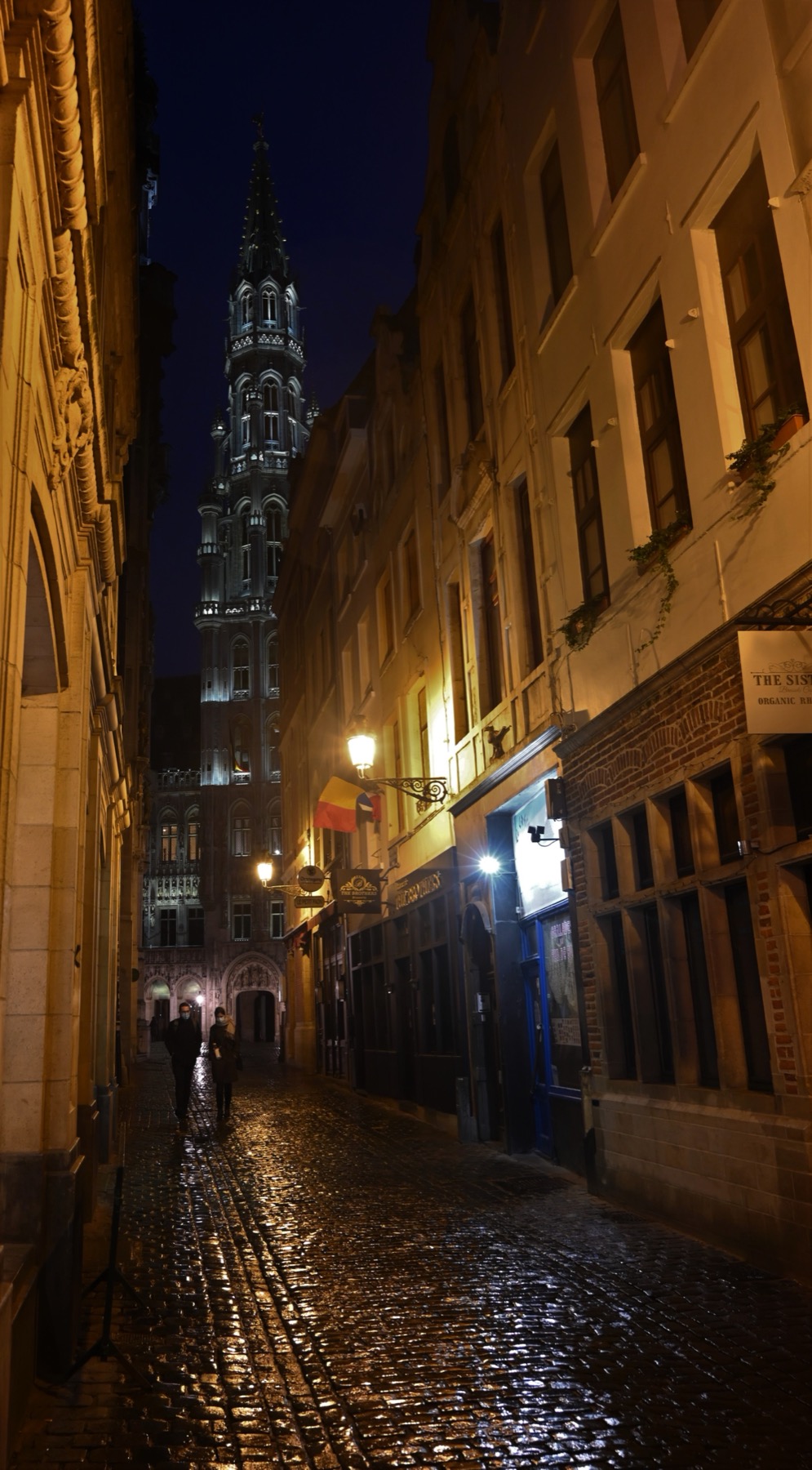 Ruelle menant à la Grand-Place de Bruxelles, de nuit